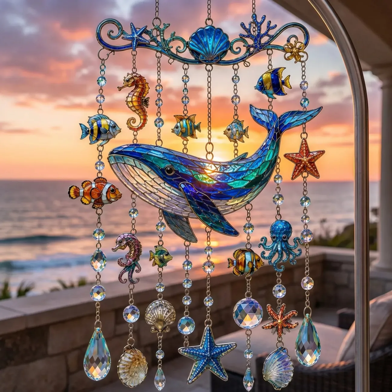 🔥Last Day Sale 50% OFF🌊Ocean-Themed Crystal Wind Chime – ✨Bring the Ocean Glow to Your Garden
