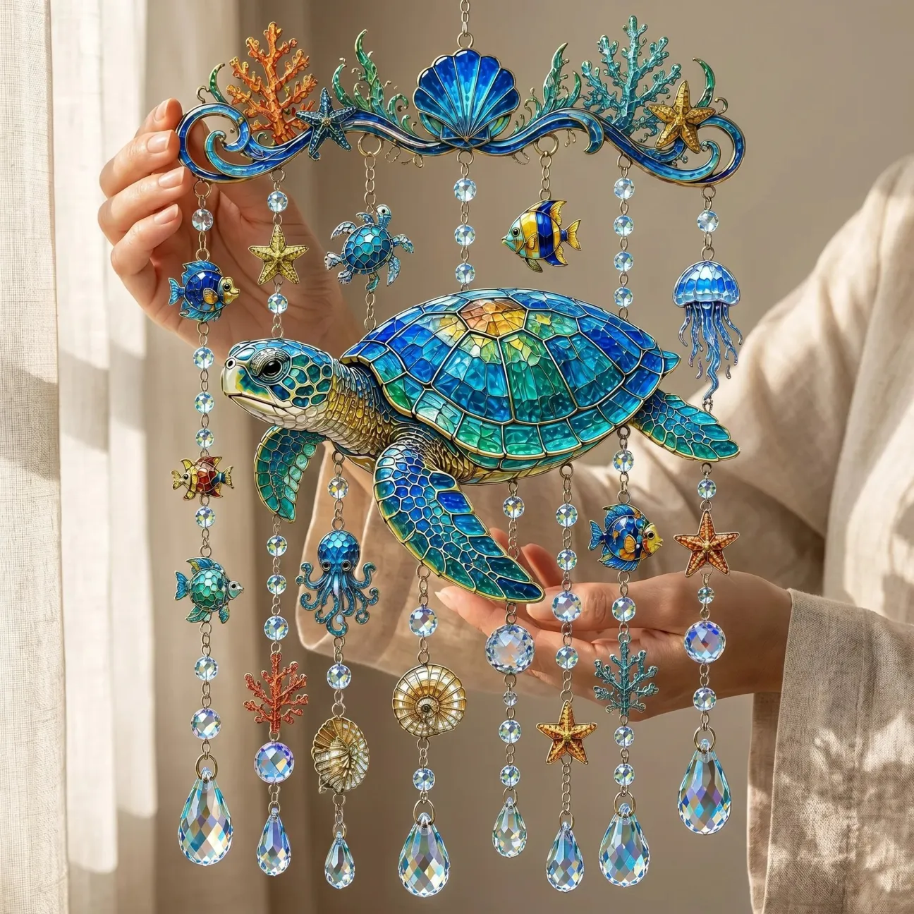 🔥Last Day Sale 50% OFF🌊Ocean-Themed Crystal Wind Chime – ✨Bring the Ocean Glow to Your Garden